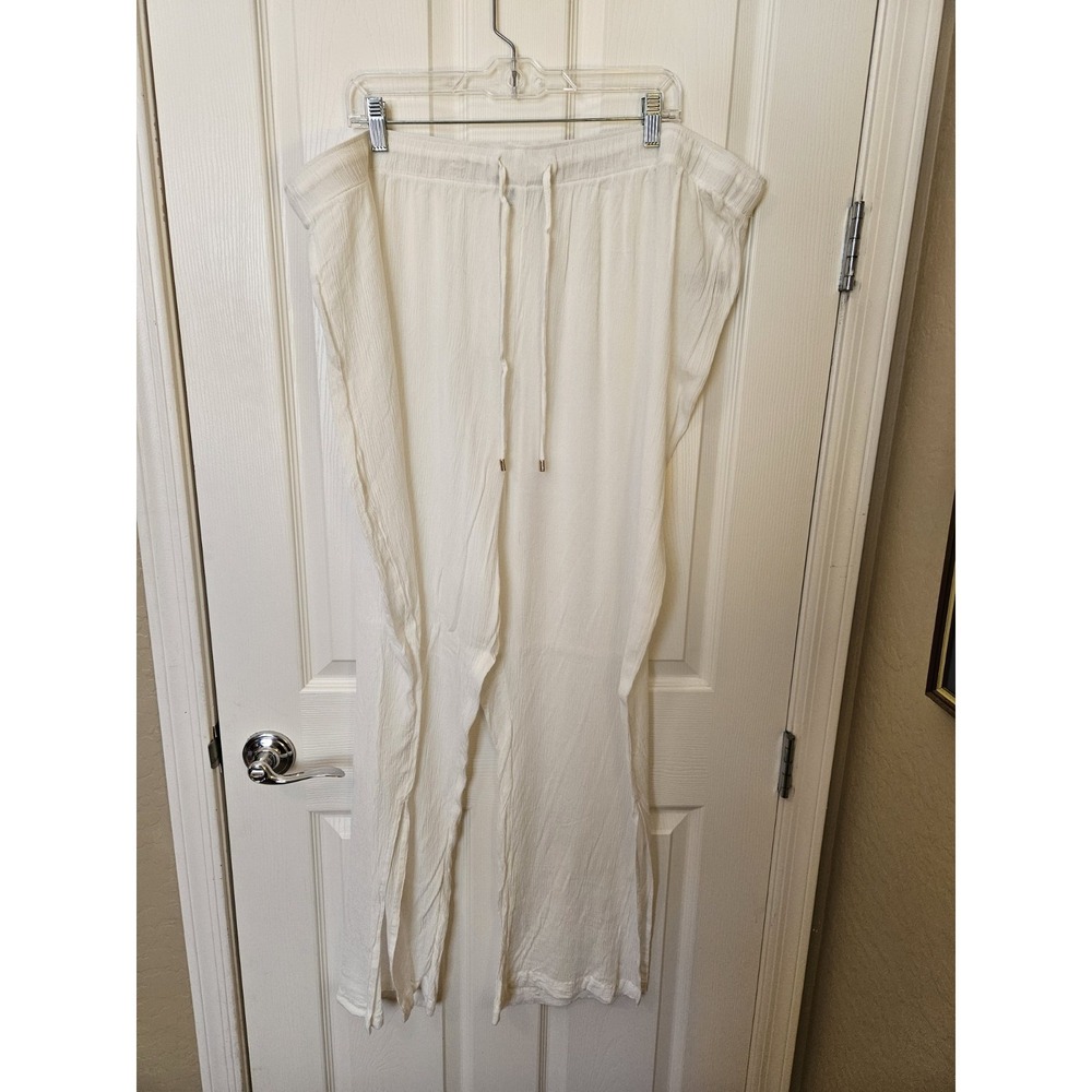 NWOT Old Navy White Gauzy Pants Elastic Waist Drawstring Side Slits, Plus 3X